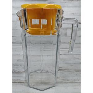 Pasabahce Vintage Carafe Pitcher 9" Tall Clear Glass Orangish/Yellowish Lid